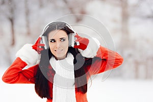 Happy Winter Woman With Wireless Headphones
