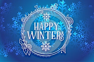 Happy winters snowflakes background in blue color