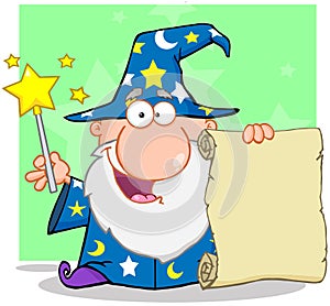 Happy Wizard Holding Up A Scroll