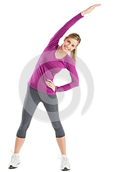 Happy Woman With Arms Raised Doing Stretching Exercise