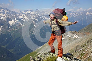 Happy woman with backpack