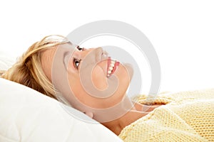 Happy woman bedding