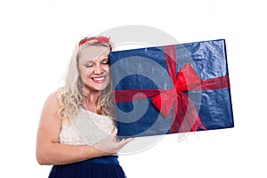 Happy woman with big present