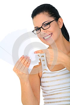 Happy Woman With Blank Cards