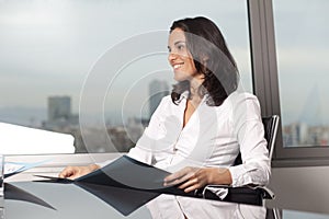 Happy woman at business meeting