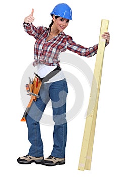 Happy woman carpenter