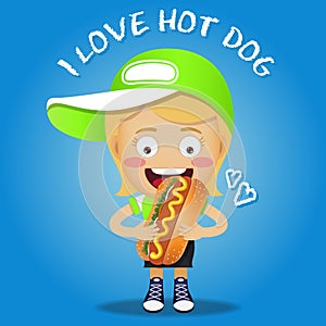 Happy woman carrying hotdog