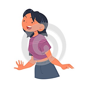 Happy Woman Character Looking Into the Distance with Curious Face Vector Illustration
