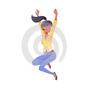 Happy Woman Character Rejoicing and Cheering Jumping Vector Illustration