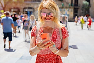 Happy woman chatting on the phone