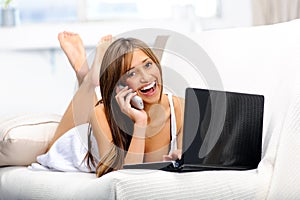 Happy woman chatting on the phone