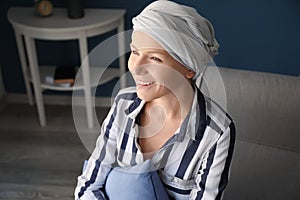 Happy woman after chemotherapy at home