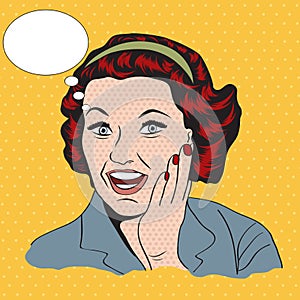 Happy woman, commercial retro clipart illustration