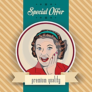 Happy woman, commercial retro clipart illustration