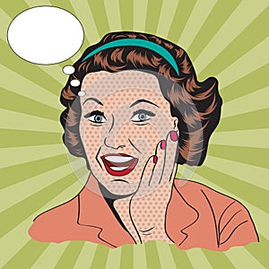 Happy woman, commercial retro clipart illustration