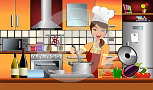 Glücklich eine Frau Kochen die Küche 