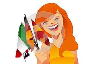 Happy woman with flags