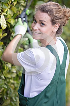 happy woman gardening outdoors photo