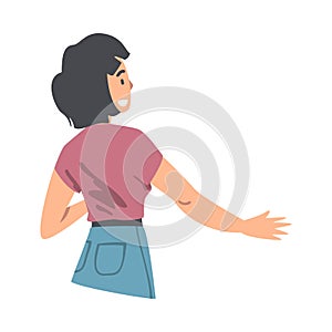 Happy Woman Giving Hand for Shaking as Brief Greeting or Parting Tradition Vector Illustration