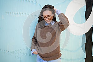 Happy woman in glasses outdoor
