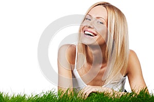 Happy woman on grass