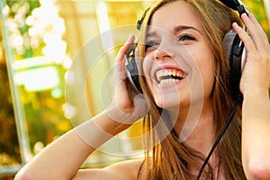 Happy woman with headphones on
