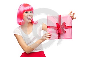 Happy woman holding gift