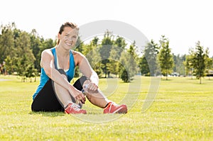 Happy woman jogger training in the park. Healthy lifestyle and p