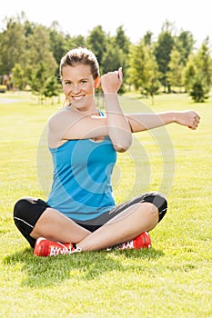 Happy woman jogger training in the park. Healthy lifestyle and p