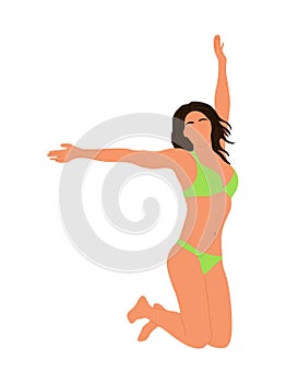 Happy woman jumping in bikini vector isolated.