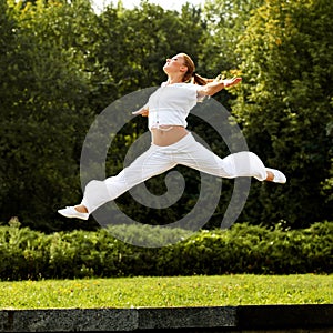 Happy Woman Jumping. Free Dancer. Freedom concept.