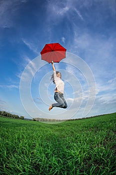 Happy woman jumping