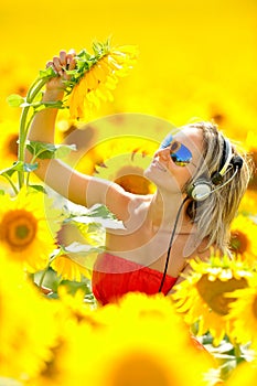 Happy woman listening to music