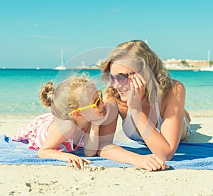 Happy woman and little girl.