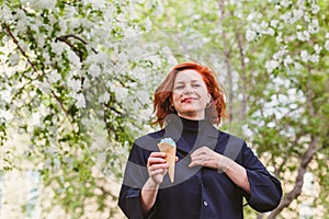 A woman of middle age and ice cream