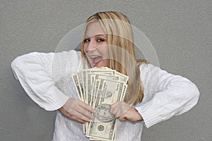 Happy woman with money photo