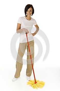 Happy woman with mop