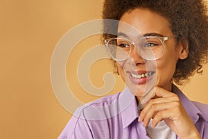 Happy woman with new eyeglasses to fix poor eyesight