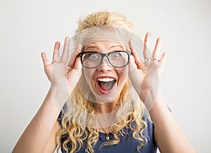 Happy woman with new optical glasses