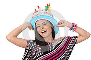 Happy woman in party hat