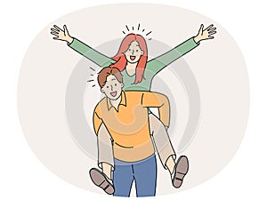 Happy woman piggyback smiling man