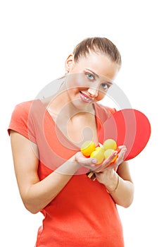 Happy woman with ping pong racquet smile