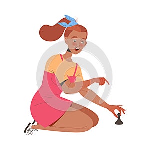 Happy Woman Playing Board Game Having Fun on Weekend Vector Illustration