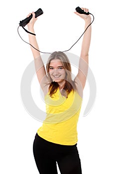 Happy woman playing wii