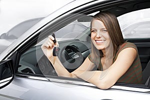 Happy Woman Renting a Car