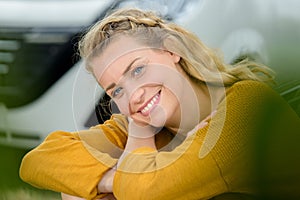 Happy woman on roadtrip