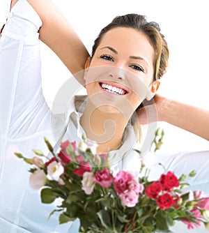 Happy woman and roses