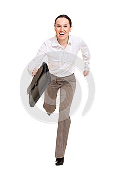 Happy woman runing to the work