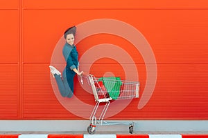 Happy Woman with Shopping Jumping with Joy