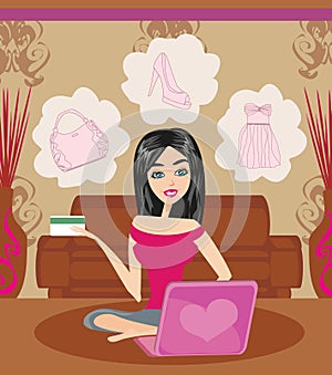 Happy Woman shopping online .Internet Shopping